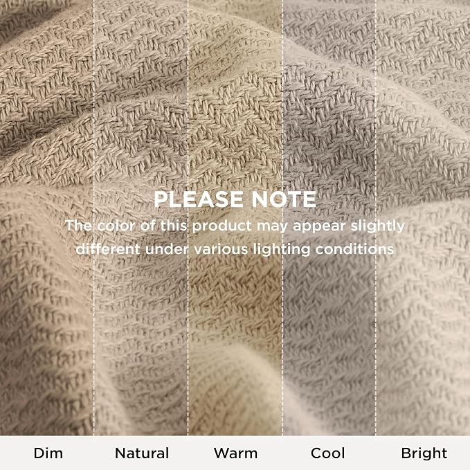Bedsure GentleSoft 100% Cotton Blanket King Size for Bed - Cooling Breathable and Lightweight, Soft Cozy Textured Herringbone Woven Blanket for Summer, Khaki, 108x90 inches