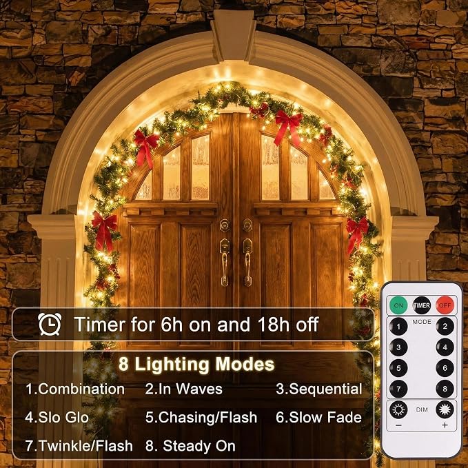 2 Pack Battery Operated LED Fairy Lights with Remote, 33ft 100LED Warm White Twinkle Lights, Waterproof String Lights for Bedroom with Reel for Wedding Party Christmas Decor