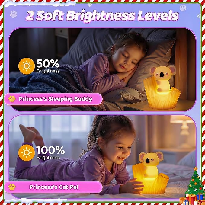Koala Tap Night Light USB Rechargeable Dimmable Timer RGB Color Changing Silicone Cute Cartoon LED Touch Lamp for Kids Bedroom Nursery Baby Toddler