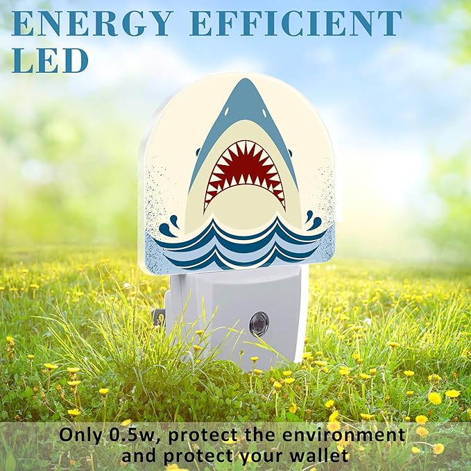 Cartoon Shark Teeth Night Light for Kids, LED Night Light Plug into Wall with Dusk to Dawn Sensor for Girls Boys Women Men Room Decor, Hallway, Kitchen, Bathroom, Nursery, Stairs