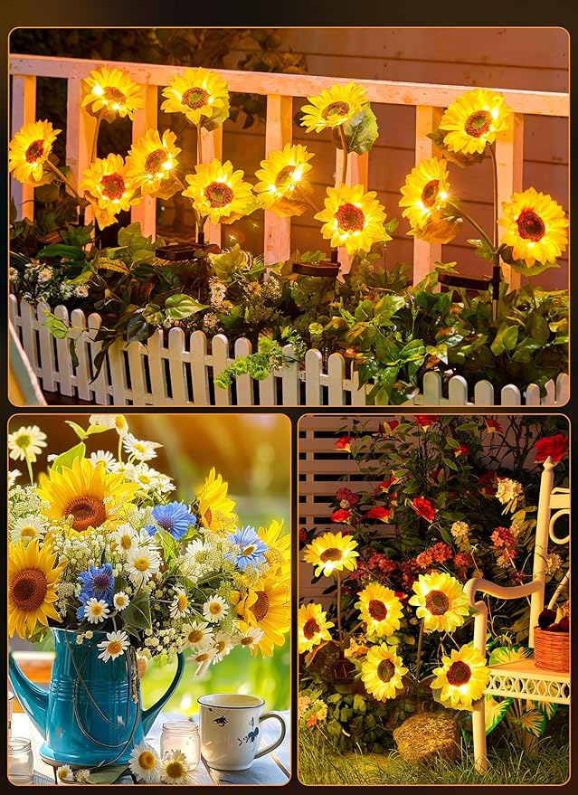 Brightown Solar Garden Lights, 4 Pack Sunflowers Flower Lights Waterproof | Larger & Realistic Sunflowers, Bigger Solar Panel, Waterproof LED Solar Lights Outdoor for Yard Garden Lawn Pathway Decor