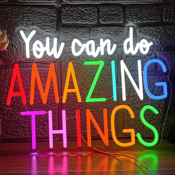 You Can Do Amazing Things Neon Sign Dimmable Positive Letter Neon Light Rainbow Color Light Up Sign for Bedroom Classroom Birthday Party Decor(16.54 * 12.6In)
