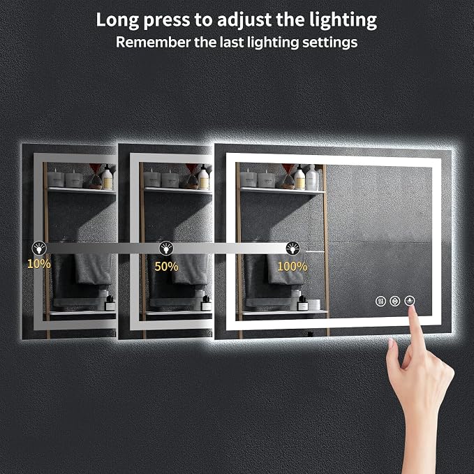 24"x36" LED Bathroom Mirror with Lights, Backlit+Frontlit, Anti-Fog | CRI 95, Stepless Dimmable, 3 Colors Lighting, Shatterproof Tempered Glass, HD Reflection, Memory, (Horizontal/Vertical)