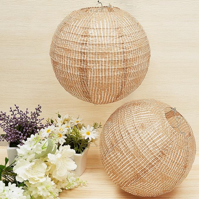 Hortsun 6 Pcs Print Burlap Paper Lanterns Round Chinese Paper Lanterns Farmhouse Boho Classroom Decor Home Sweet Classroom Birthday Party Ceremonial Event (10 Inch)