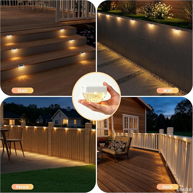 VOLISUN 16 Pack Solar Deck Lights Outdoor, Warm White LED Solar Step Lights for Outside, Waterproof Fence Light for Patio, Deck, Stairs, Yard, Pool and Porch (White)