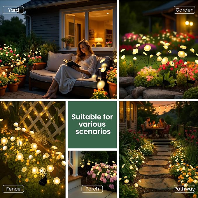 Solar Garden Lights, 6pack Swaying Mushroom Lights | Solar Fairy Lights for Outside, Waterproof Light Decor for Yard,Lawn,Patio,Pathway Decoration(Warm White)
