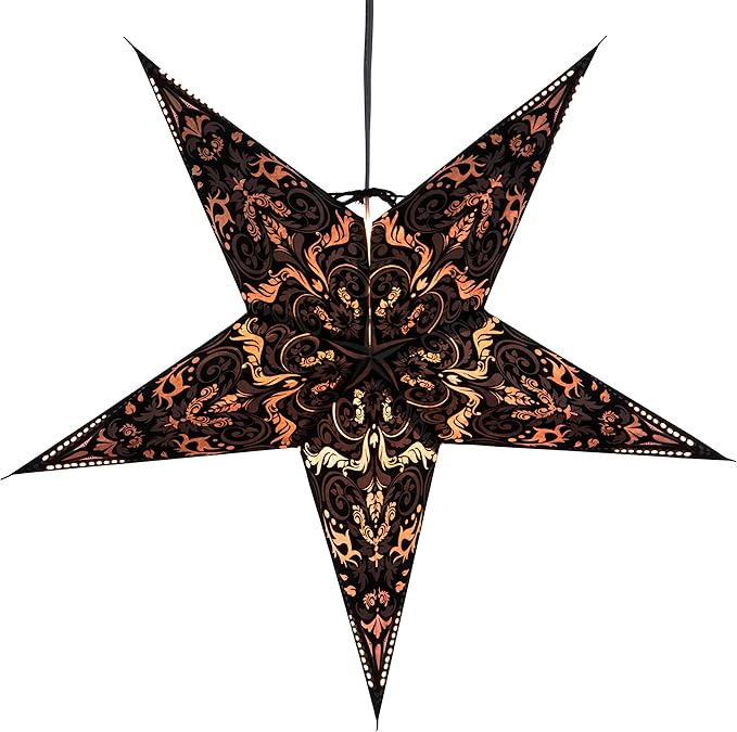 Fleur de Lis Black Paper Star Lantern with 12 Foot Power Cord Included