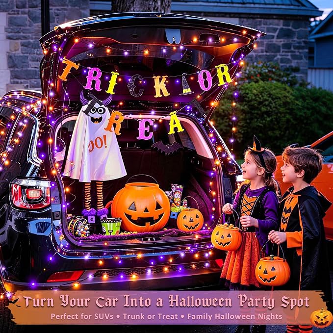 JMEXSUSS 100 LED Orange and Purple Fairy Halloween Lights USB Powered | 8 Modes Timer Plug in Indoor Outdoor Remote Control for Fireplace Room Tree Car Roof Patio Party Halloween Decorations