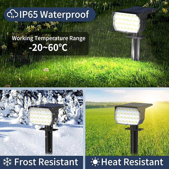 Solar Spot Lights Outdoor 12 Pack, [52 LED/ 6 Color Lighting] Solar Lights Outdoor Waterproof IP65 Dusk to Dawn Solar Powered Landscape Spotlights for Outside Yard Garden Pathway Lawn