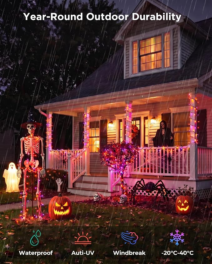 Halloween Lights 20FT 100 Count, Purple and Orange Outdoor String Lights | Incandescent Mini String Lights, Waterproof & Connectable for Halloween Decorations, for Patio Home Party Garden Yard Decor
