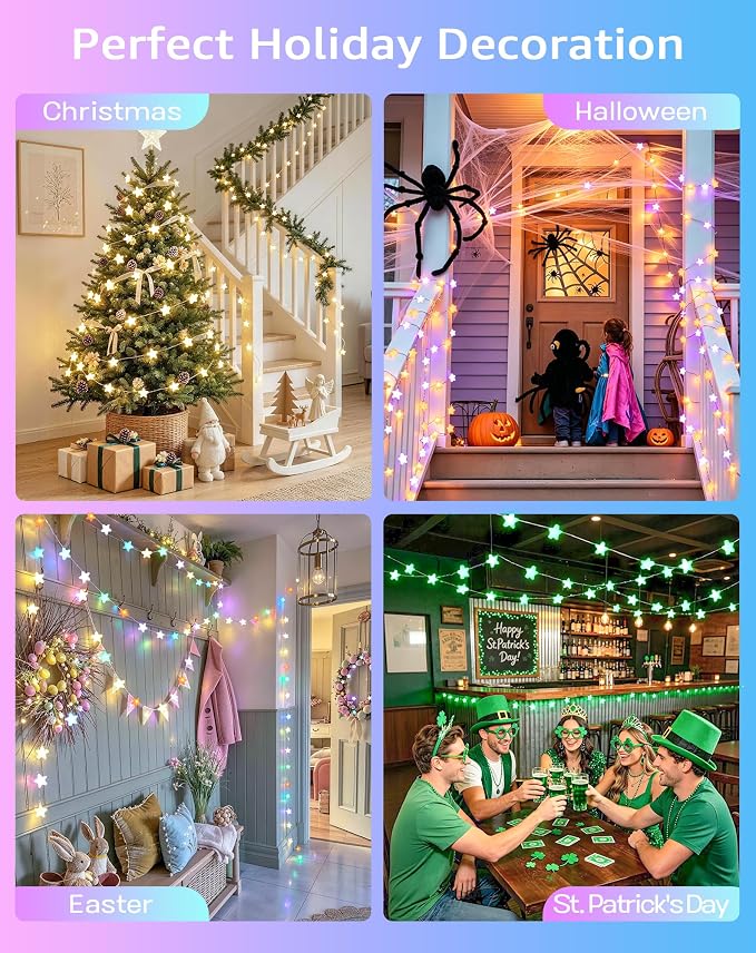 JMEXSUSS 33FT 66 LED Color Changing Smart Star String Lights for Bedroom | App & Remote Control, Music Sync, USB/Plug in,RGB, Twinkle Fairy Lights for Classroom Dorm House Porch DIY Gift Decor
