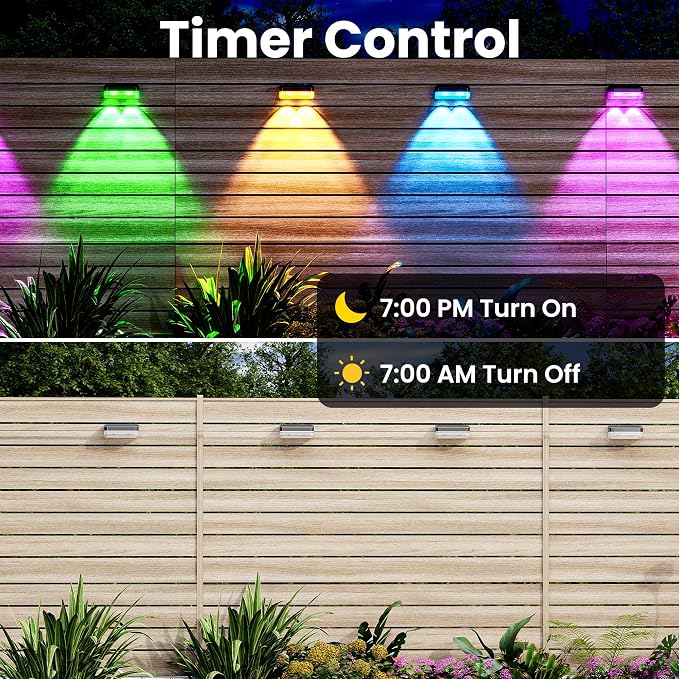 50FT Outdoor Fence Lights, 8 Packs Smart Deck Lights App/Remote Control | 16 Million Monochrome Modes, RGBCW+IC, Color Changing Lights for Fence, IP67 Waterproof for Backyard Railing Decor