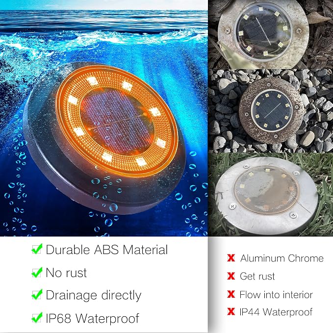 Flacchi Solar Lights Outdoor Waterproof，Orange 12 Pack 2-in-1 Ground Lights | Halloween Lights Outdoor Solar Disk Light Landscape Light for Deck Step Patio Yard Pathway Walkway Driveway Garden
