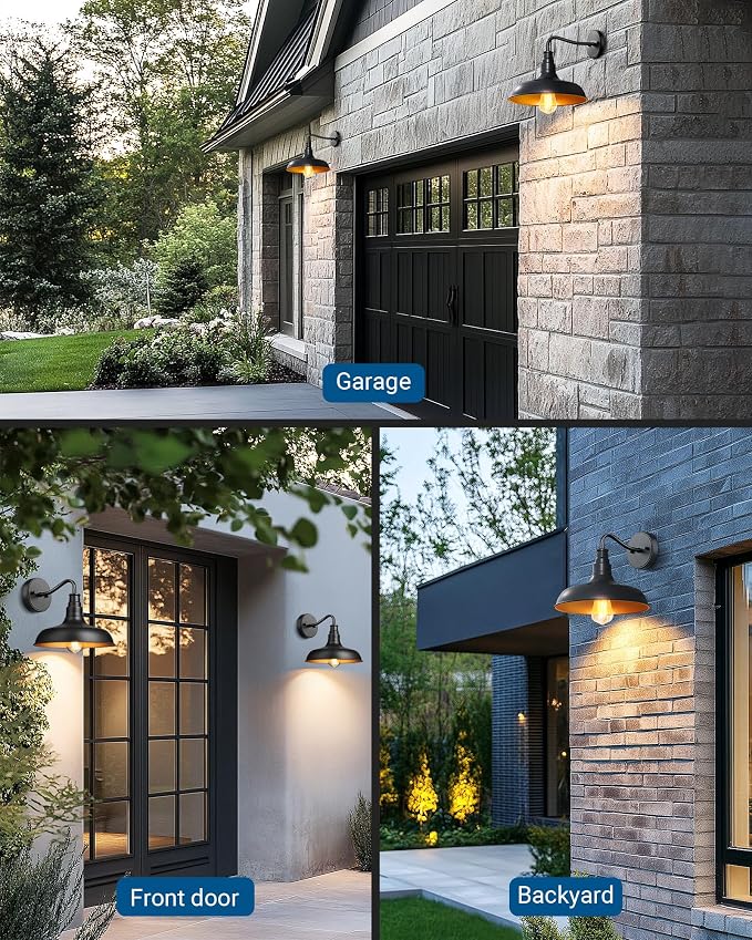 DEWENWILS 2 Pack Outdoor Wall Light, Gooseneck Barn Light Fixture, Black Matte Wall Mount Lantern, Farmhouse Outside Wall Sconce, Exterior Porch Light for House Frontdoor Entryway Garage