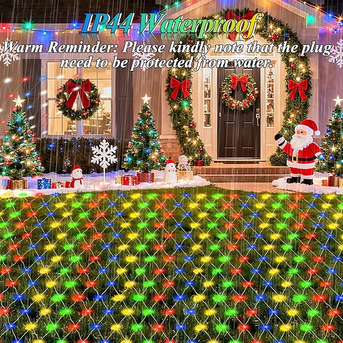 Lovelite 8ft x 8ft Net Lights, 180LED Gazebo Lights Outdoor 8 Modes Timer, Waterproof Connectable Christmas String Lights Clear Wire Plug in for Bushes Patio Pergolas Garden Holiday Party - Mulicolor