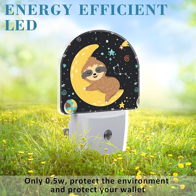 Cute Baby Sloth Sleeping on Moon Night Light for Kids, LED Night Light Plug into Wall with Dusk to Dawn Sensor for Girls Boys Women Room Decor, Hallway, Kitchen, Bathroom, Nursery, Stairs