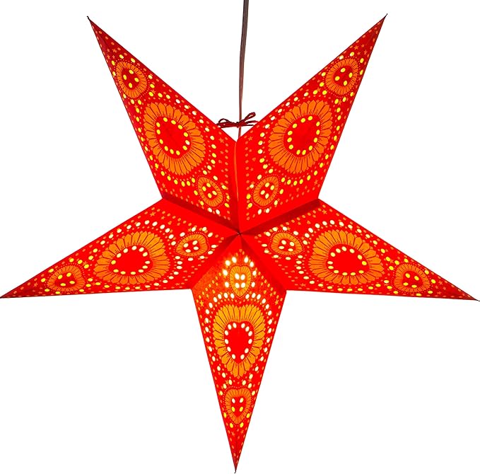 Sunflower Red Paper Star Lantern with 12 Foot Power Cord Included