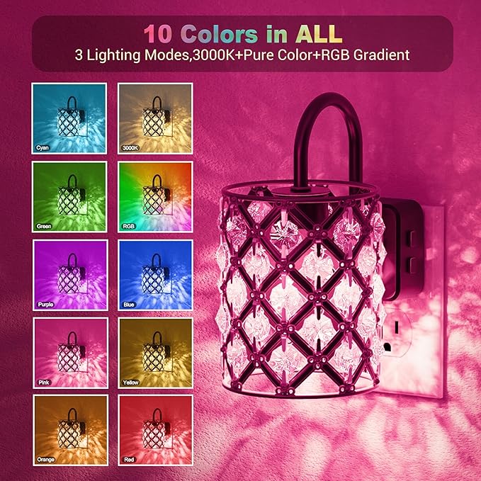 JandCase LED Night Light, Night Lights Plug into Wall, Color Changing Nightlight with Dusk to Dawn Sensor, Crystal Nightlight Plug in Wall for Hallway Bedroom Stairway