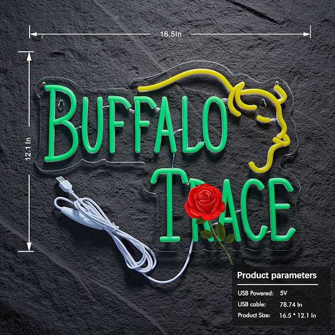 Whiskey Neon Sign for Bar Wall Decor, Buffalo Whiskey Dimmable Light Up Bar Signs for Man Cave Room Decor Bar Shop Pub Bistro Party Hotel Game Room Decor Gifts, USB Powered