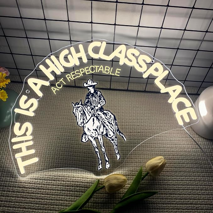 This Is A High Class Place Neon Sign, Western Riding Cowboy Neon Light, USB Powered LED Neon Light, Elegant Wall Decor, Bar Sign, Restaurant Decor for Man Cave Farm Party Birthday Gifts(16.5 * 11.8in)