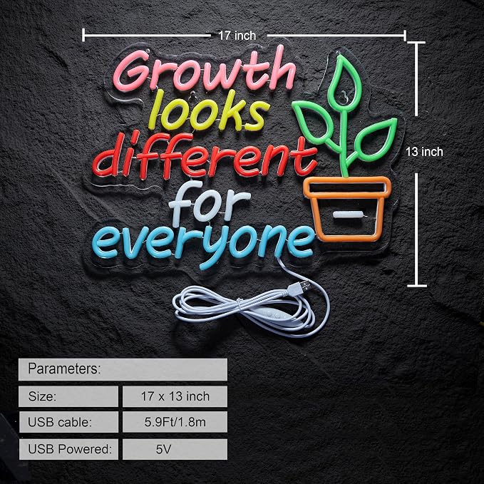 Growth Looks Different for Everyone Neon Sign for Wall Decor Classroom Growth Looks Different for Everyone LED Sign Light