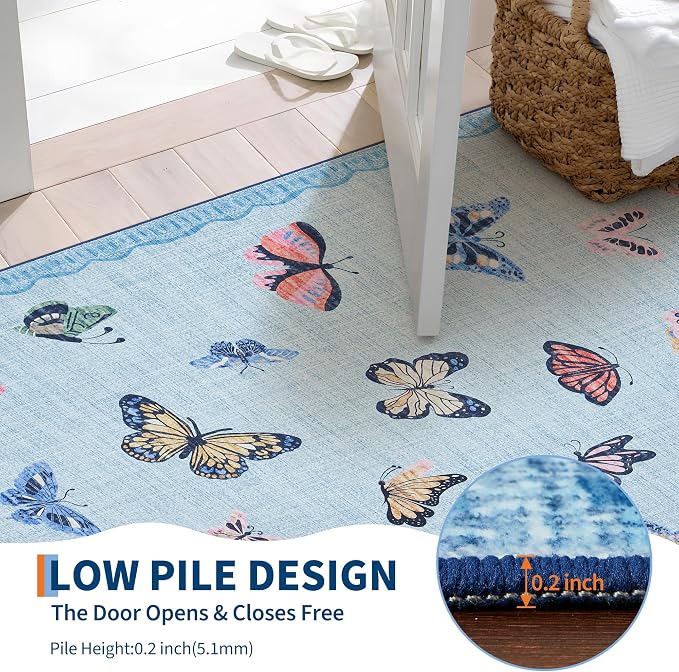 GarveeHome Butterfly Area Rug 8x10, No Slip Washable Rug, Modern Bedroom Rug Under Bed Ultra Carpet, Low-Profile Rugs for Living Room Bedroom Dining Room, Light Blue