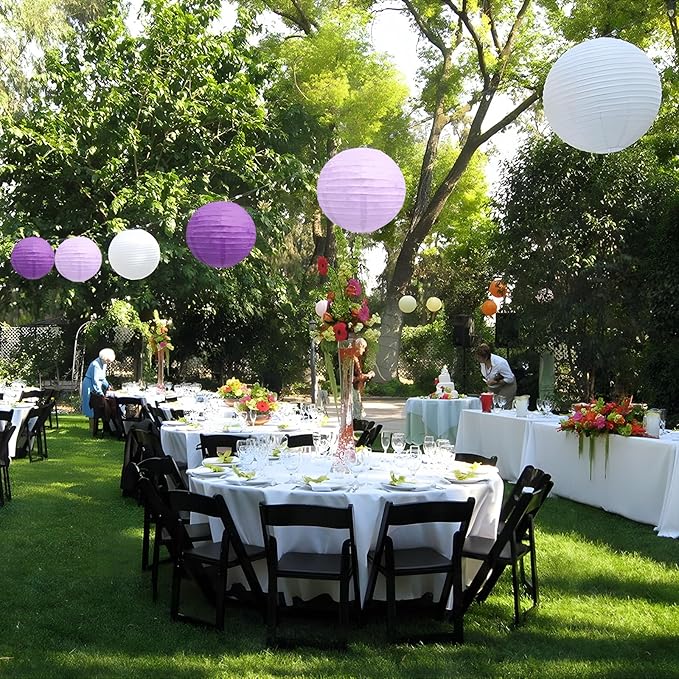 20Pcs Purple Light Purple White Paper Lanterns for Parties, 6” 8” 10” 12” Chinese Asian Hanging Round Paper Lanterns for Birthday Wedding Halloween Christmas Home Decor Party Decor