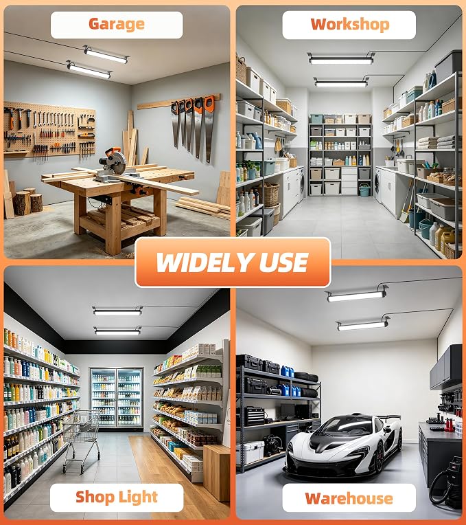 TigQiang 28W LED Shop Light, Plug in Garage Light, LED Work Light Bar | 5400 Lumens, 6.0 Foot Power Cord and Switch, 6000K Daylight White for Workshop, Warehouse, Yard, Workbench, Basement