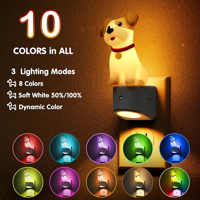 L LOHAS LED Night Light for Kids,3D Cute Puppy Night Lights | Schnauzer with Dusk to Dawn Sensor,RGB+Soft White 3000K,Dog Night Light,Birthday Gift Nightlight for Kids Decor