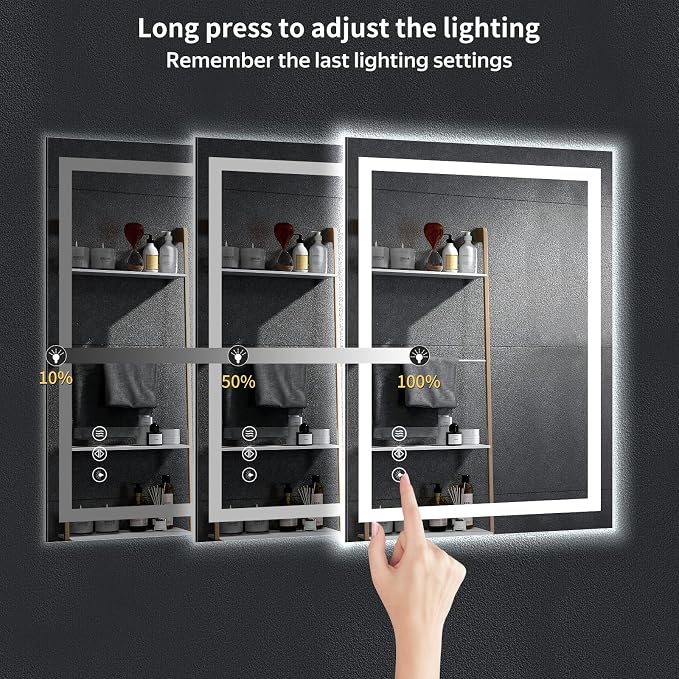24"x32" LED Bathroom Mirror with Lights, Backlit+Frontlit, Anti-Fog | CRI 95, Stepless Dimmable, 3 Colors Lighting, Shatterproof Tempered Glass, HD Reflection, Memory, (Horizontal/Vertical)