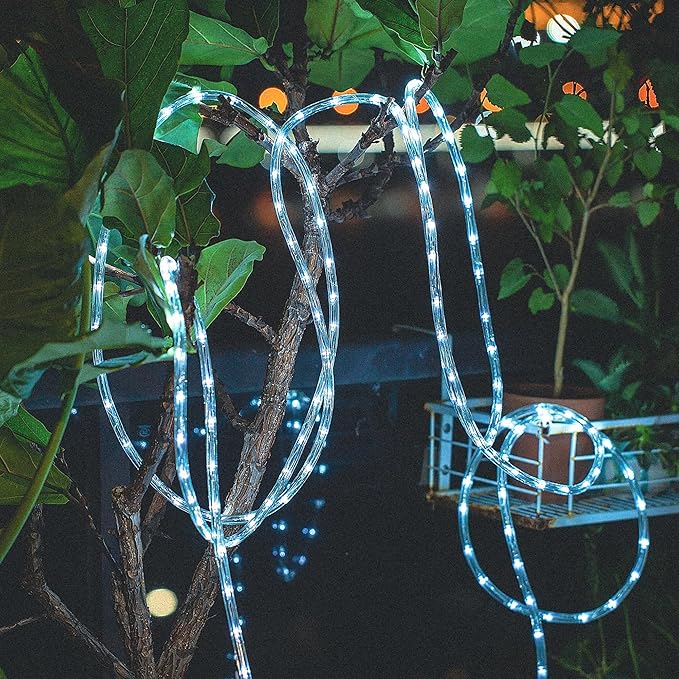 Waterproof LED Rope Lights, Connectable & Flexible with 8 Modes, Outdoor Lighting for Deck, Garden, Pool, Patio & Christmas Decor (White, 100ft)
