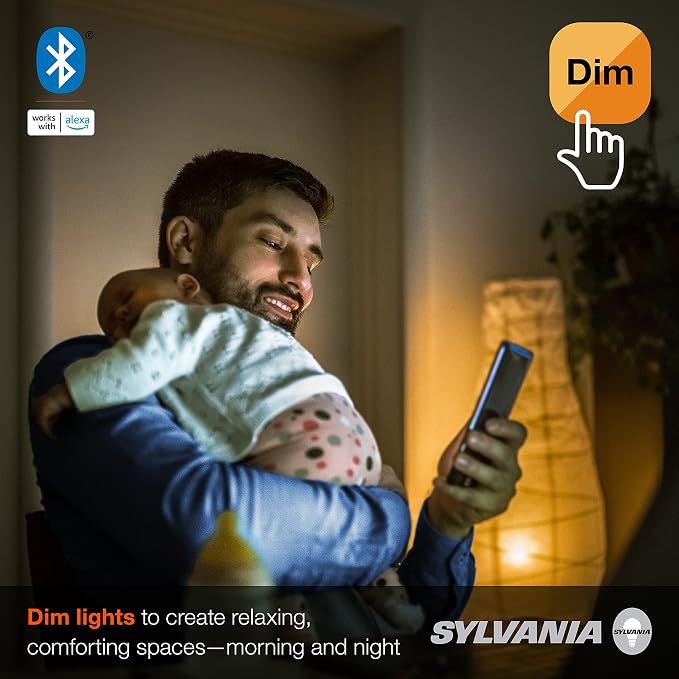 Sylvania Smart+ Bluetooth Mesh 60W Equivalent A19 LED Light Bulb, Dimmable Soft White, Compatible with Alexa, 2 Pack
