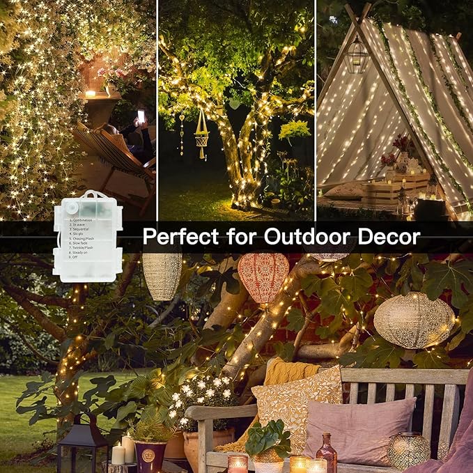 Fairy Lights Battery Operated 66ft 200 LED String Lights Remote | Fairy Twinkle Lights, For Bedroom Patio Garden Party Wedding, Indoor/Outdoor Use