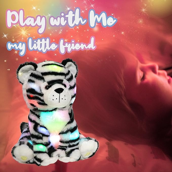 Hopearl LED Plush Tiger Lighting Up Stuffed Jungle Animal Floppy Toy Night Lights Glow in The Dark Birthday Festival for Toddlers Boys Girls, 11''