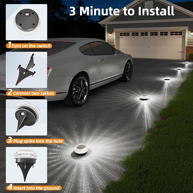 VOLISUN Solar Ground Lights Outdoor,6 Pack Flat Solar Pathway Lights | IP67 Waterproof Solar Powered Disc Lights,Landscape Lighting for Garden Yard Walkway Patio Driveway,Cool White