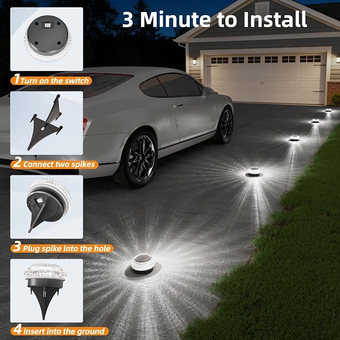 VOLISUN Solar Ground Lights Outdoor,16 Pack Flat Solar Pathway Lights | IP67 Waterproof Solar Powered Disc Lights,Landscape Lighting for Garden Yard Walkway Patio Driveway,Cool White