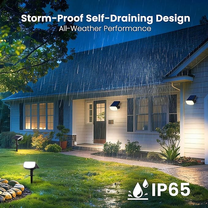 Solar Lights Outdoor Waterproof IP65, Super Bright LED, 6500K 2 Lighting Modes, Solar Powered Yard Garden Solar Spot Lights for Outside Landscape Auto On/Off -6 Pack