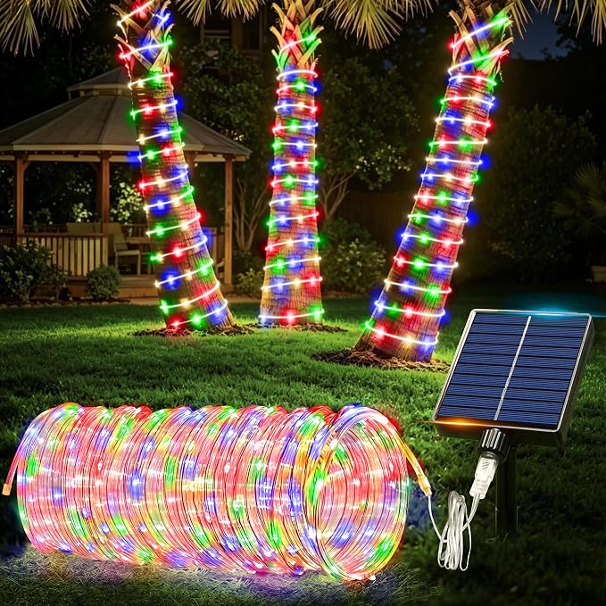 Solar Rope Lights Outdoor Waterproof, 33FT 100 LED Solar String Lights with 8 Lighting Modes,Trampoline Lights, Solar Patio Light for Garden Fence Backyard Deck Porch Pool Tree Christmas Decor