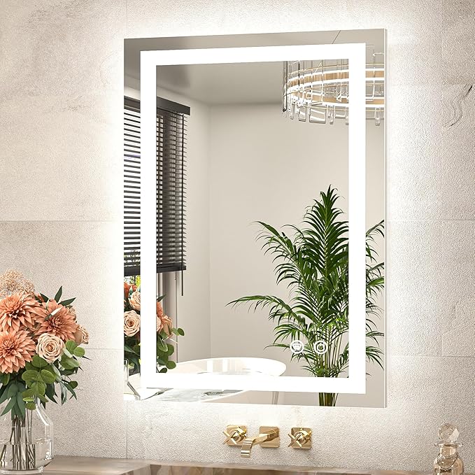 LED Bathroom Mirror 22 x 30 Inch Lighted Bathroom Vanity Mirror with Lights, Brighter Frontlit and Backlit Light up Anti Fog Mirror, 3-Color Dimmable, Shatterproof Tempered Glass, Waterproof