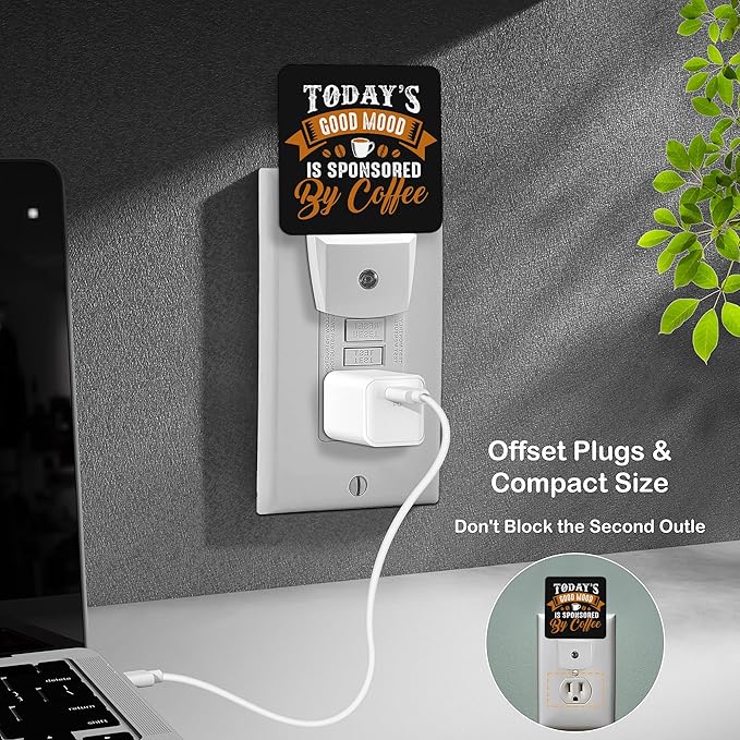 LED Night Light Lamp with Smart Sensor Dusk to Dawn Sensor,Funny Coffee Quote and Saying Night Light Daylight White,0.5W Plug-into Wall for Adults,Bedroom,Bathroom,Hallway,Kitchen