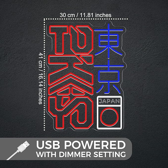 Tokyo Neon Sign Dimmable Vibrant Japanese Kanji Art for Room Decor LED Neon Light Up Hanging Sign for Bar Pub Party Bedroom Home Decor 11.81"x16.14"