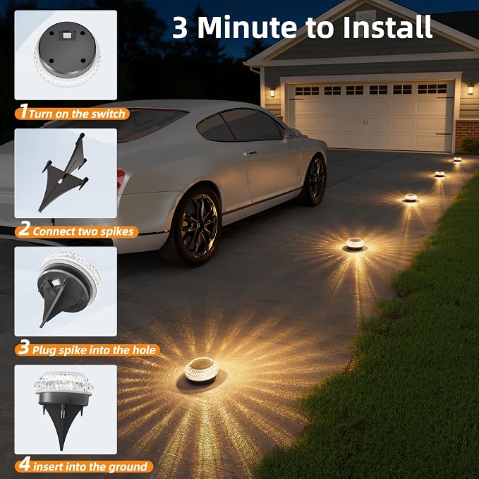 VOLISUN Solar Ground Lights Outdoor,16 Pack Flat Solar Pathway Lights | IP67 Waterproof Solar Powered Disc Lights,Landscape Lighting for Garden Yard Walkway Patio Driveway,Warm White