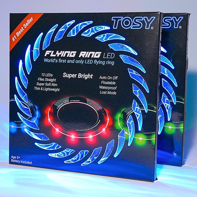 TOSY Flying Ring - 36 RGB Multicolor or 12 Monocolor LEDs, Super Bright, Lost Mode, Auto Light Up, Easter Basket Stuffers Gift for Kid/Teen/Boy/Girl, Safe, Waterproof, Pool/Beach/Camping Toy