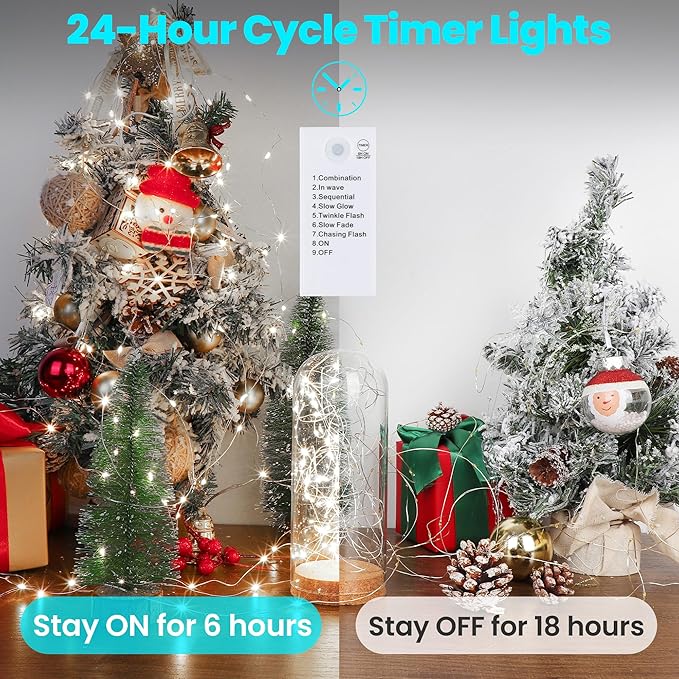 Mlambert LED Fairy Lights Battery Operated with Timer, Rechargeable Mini Twinkle Lights for Christmas Decor Holiday Party, 32.8FT(16.4x2), Cool White
