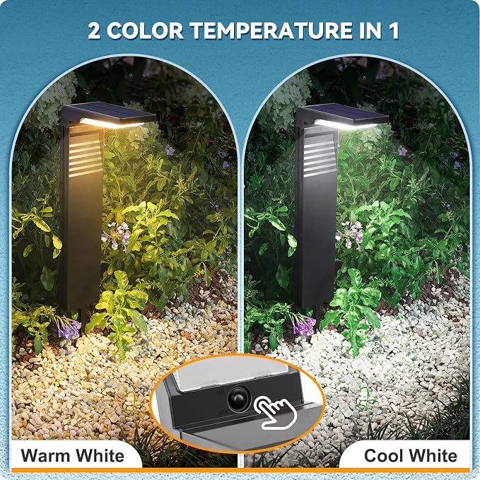 JOFIOS Solar Pathway Lights 8 Pack with Warm White and Cool White Mode, Modern Solar Path Lights Outdoor Waterproof, Perfect Solar Lights for Backyard, Lawn, Driveway, Walkway, Garden Decorative.