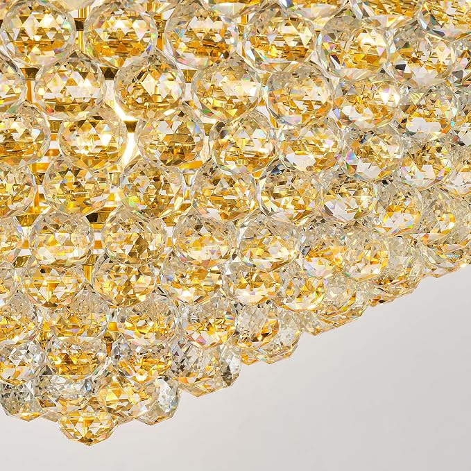 42'' W Luxury 3-Tier Empire Crystal Chandelier, 36 LED Bulbs, 480 Hand-Strung K9 Crystals (4 Spares), 79-Inch Adjustable Chain, Ideal for Foyer, Staircase, Double-Height Living Room (Gold)