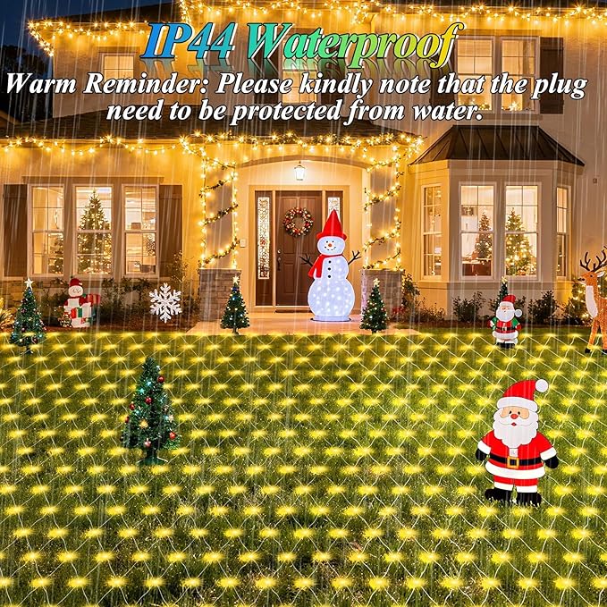 Lovelite 13ft x 13ft Net Lights Outdoor, 400LED Large Gazebo Lights 8 Modes Timer, Waterproof Connectable Christmas Mesh Light Clear Wire for Bushes Patio Pergolas Garden Holiday Party - Warm White