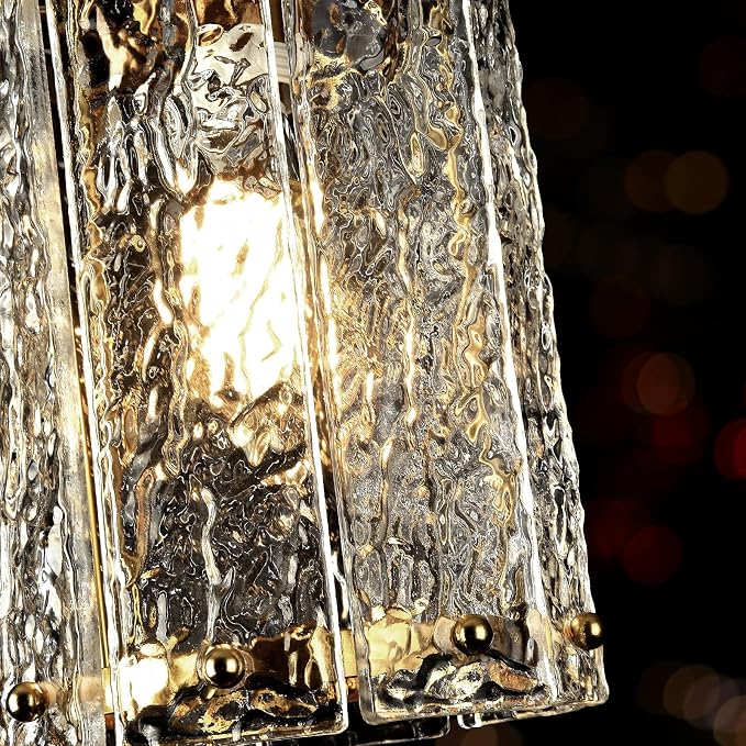 Gold Pendant Lights Kitchen Island 2 Pack Modern Water Ripple Glass Pendant Lights Mini Chandelier Adjustable Hanging Pendant Lighting for Kitchen Island Dining Room Over Sink Table Entryway