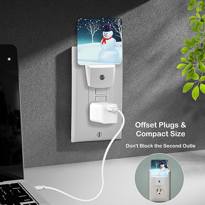 LED Night Light Lamp with Smart Sensor Dusk to Dawn Sensor,Snowman Christmas Tree Night Light Daylight White,0.5W Plug-into Wall for Adults,Bedroom,Bathroom,Hallway,Kitchen