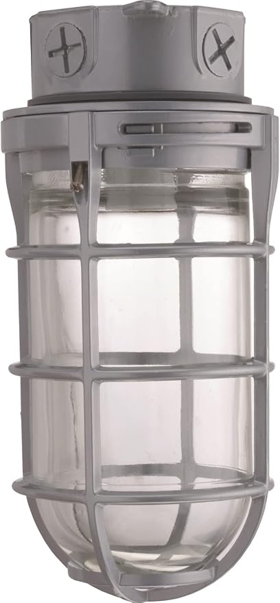 Lithonia Lighting Jelly Jar Light Fixture, Incandescent Utility Vapor Tight Ceiling Lamp, Industrial Style Wall Light for Indoor and Outdoor Use, 150W, 120V, Includes Junction Box, Grey (VC150I M12)
